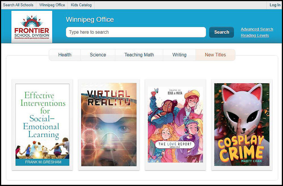 screen shot of the Winnipeg Office Library Homepage