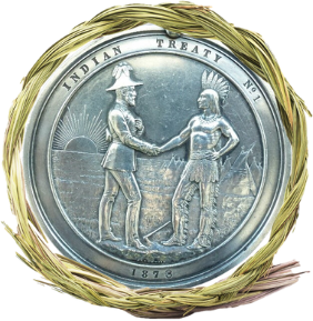 image of the Treaty Medal surrounded by Sweetgrass